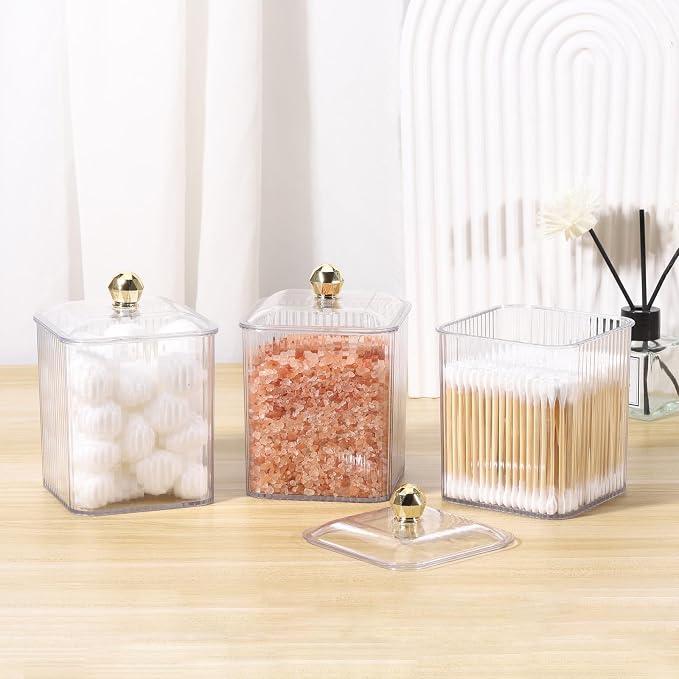 Tbestmax 3 Pack Qtip Holder Dispenser Clear Bathroom Organizer Jar Cotton - Image 3