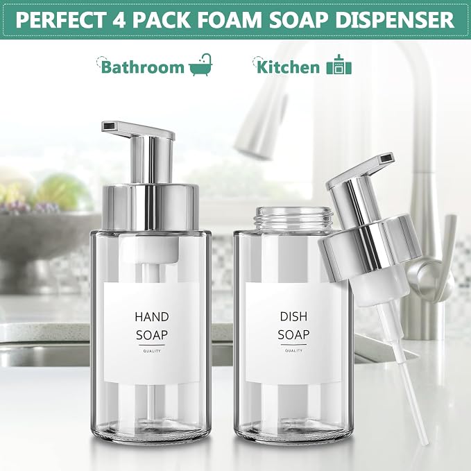 Glass Soap Dispenser, 10 oz/300ml Foaming Soap Dispenser, 4 Pack Foaming Hand - Image 2