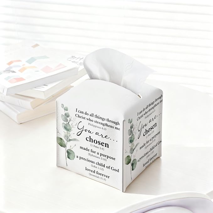 Inspirational Christian Tissue Box Cover Square, You are Chose Leather Tissue - Image 4