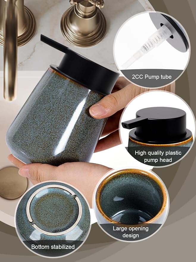 INGOFIN Ceramic Lotion Dispenser - 12 oz Refillable Hand Soap Dispenser Bathroom - Image 4