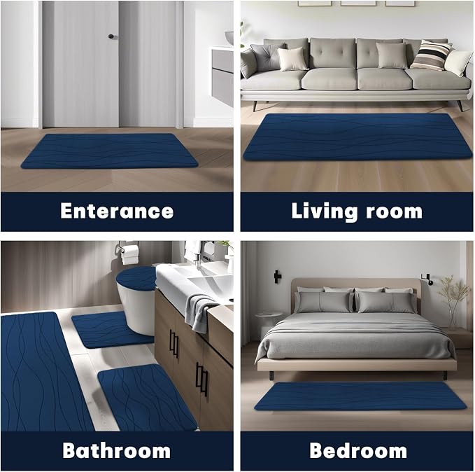 YIHOUSE Memory Foam Blue Bathroom Rug Sets 2 Piece, Ultra Absorbent Bath Mat - Image 8