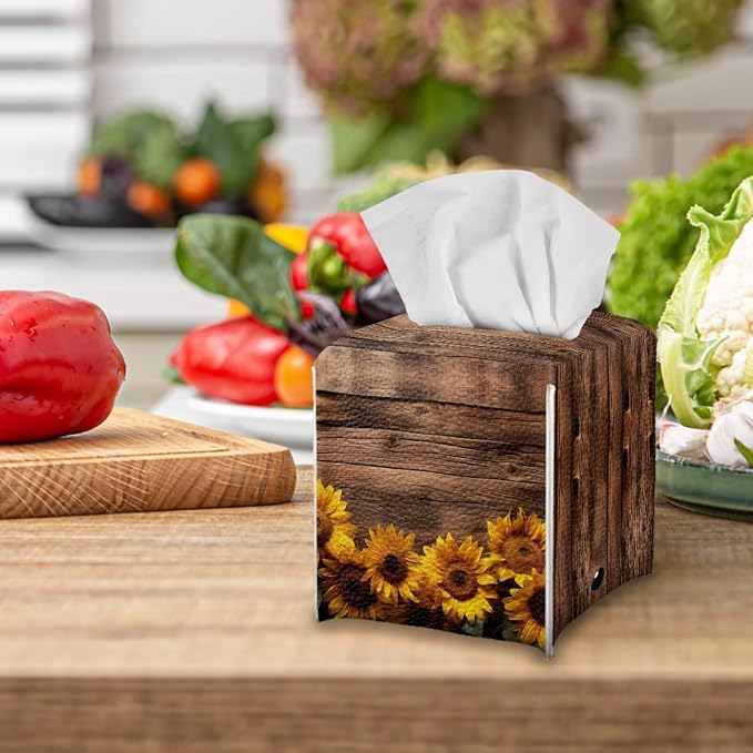 Sunflower Board Tissue Box Holder Portable Lightweight Square Tissue Box Cover - Image 5