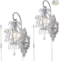 Silver Crystal Vintage Plug in Wall Sconces Set of 2 Indoor Wall Light Fixture by Fetason