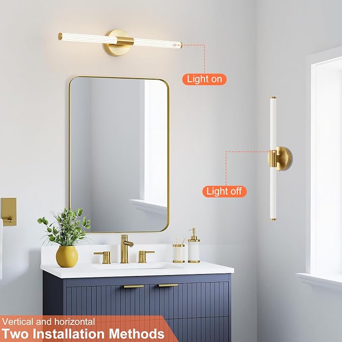 Gold Wall Sconces Set of Two Hardwired, Dimmable 5CCT LED Bathroom Light - Image 6