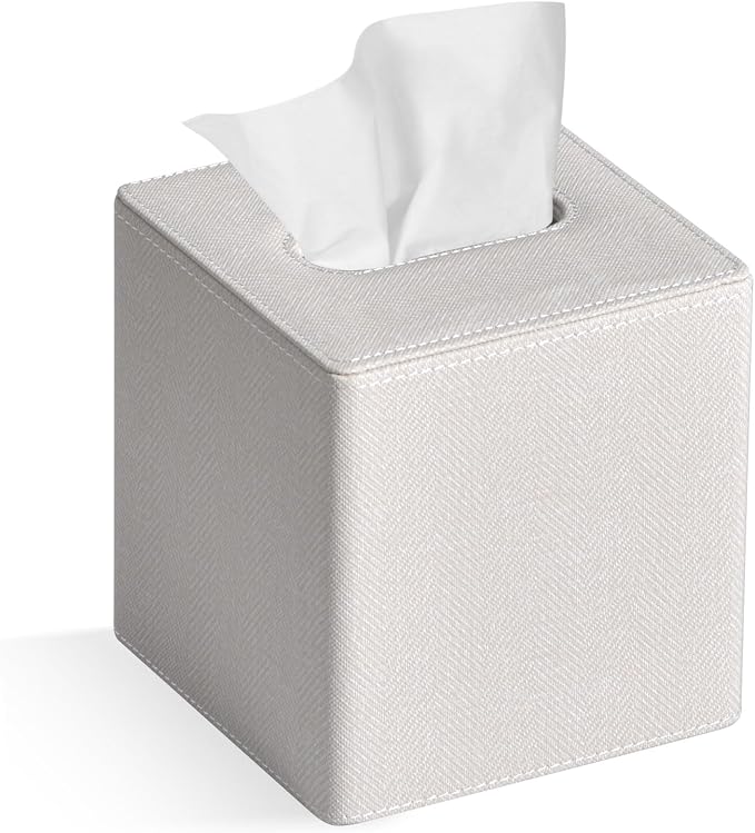 Tissue Box Cover Square PU Leather Facial Tissue Box Holder by GOLRANLYE