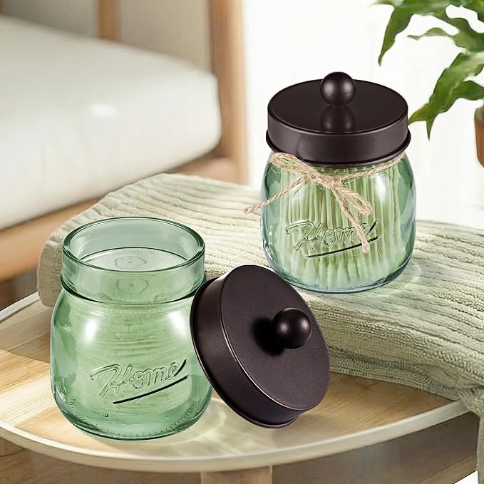SheeChung Green Glass Qtip Holder Dispenser, Mason Jar Apothecary Jars - Image 7