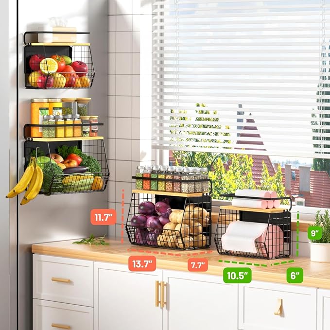 Magnetic Shelf for Fridge with Wood Lid, Fruit Potato and Onion Storage Bins - Image 2