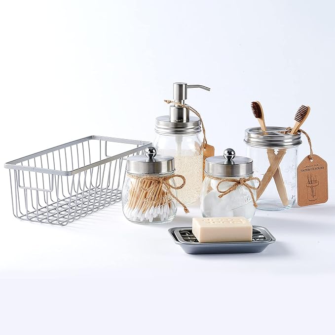 SheeChung 6Pcs Mason Jars Bathroom Accessories Set - Image 2