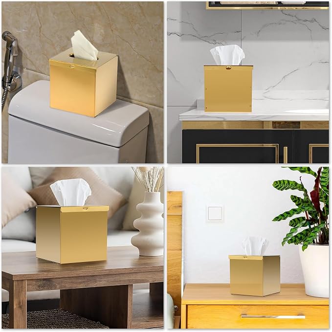 Sumnacon Tissue Box Cover Square Stainless Steel Tissue Box, Wall Mount Tissue - Image 7