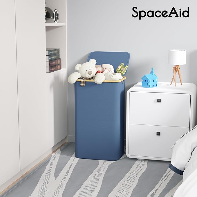 SpaceAid Laundry Hamper with Lid, 110L Large Tall Clothes Basket Bin with - Image 3