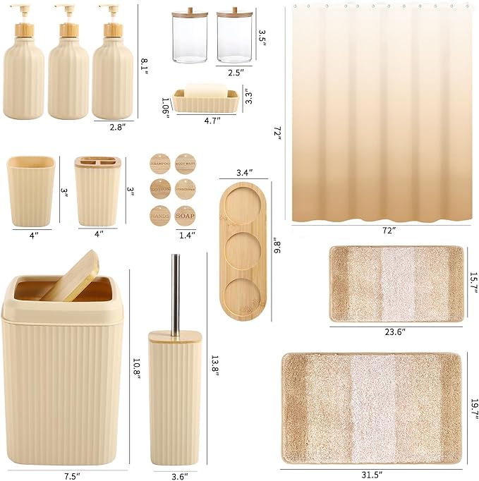 32PCS Bathroom Sets with Shower Curtain and Rugs Beige Bathroom Accessories Set - Image 6