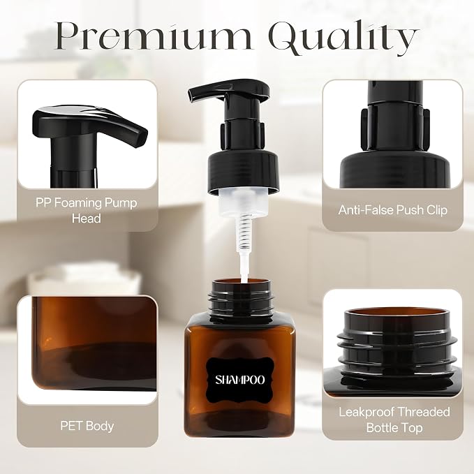 8.5 oz Foaming Soap Dispenser Plastic Foaming Pump Bottle, Refillable Dispenser - Image 2