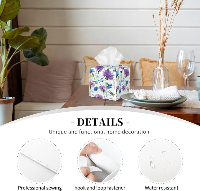 Watercolor Flowers and Dragonflies Tissue Box Cover Square - Image 3