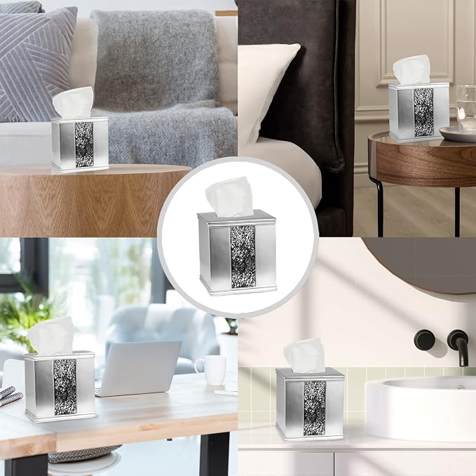 Zahari Home 2pc Sinatra Silver Modern Bath Accessories Set Waste Basket & - Image 6