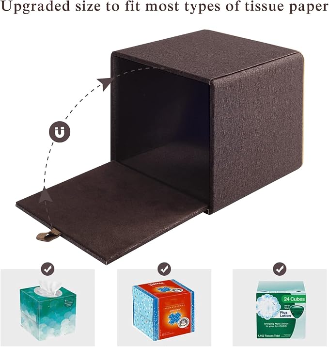 Tissue Box Cover Square Tissue Box Holder PU Leather Facial Organizer - Image 5