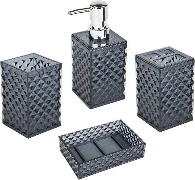 Bathroom Accessories Set, Diamond Pattern Soap Dispenser and Toothbrush Holder by AKCEYON