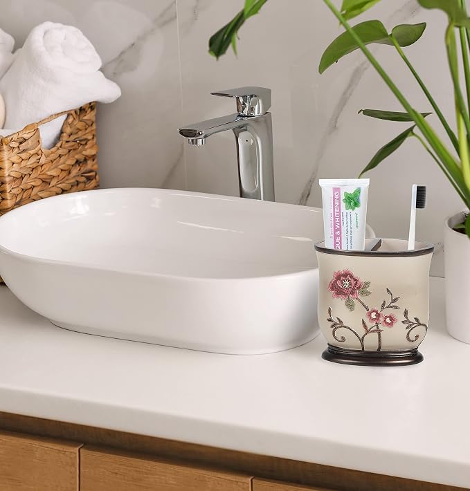 Zahari Home 4pc Larrisa Floral Bathroom Accessories Sets Modern Classic Flower - Image 4