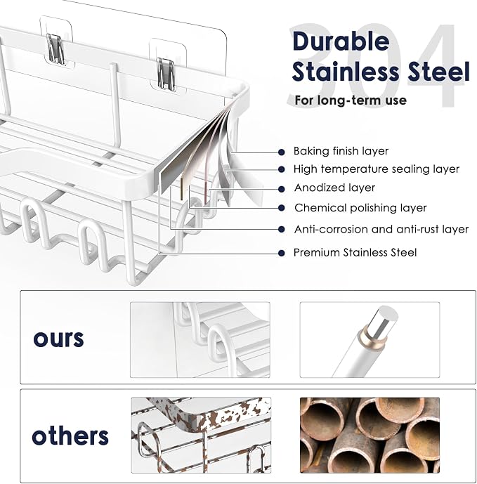 Shower Caddy Adhesive Shower Organizer 8-Pack, Rustproof Stainless Steel - Image 3