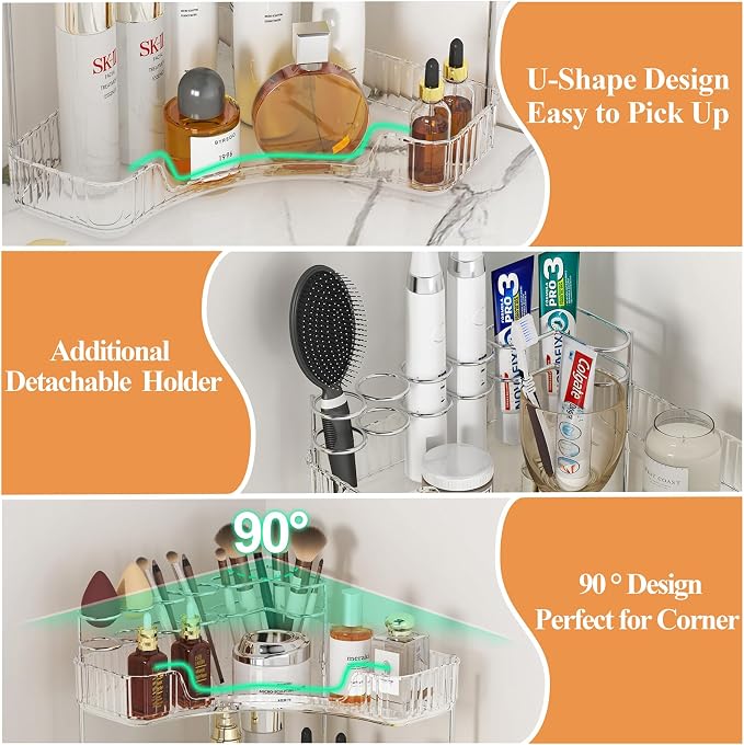 SUNZOS Bathroom Counter Organizer, 2-Tier Corner Bathroom Organizer Countertop - Image 3