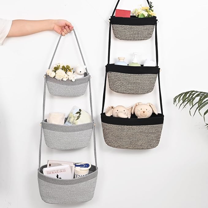 Hanging Storage Baskets, Over the Door Basket, Cotton Wall Baskets Storage - Image 8