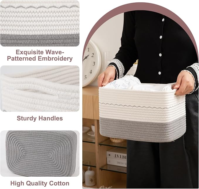 4 Pack Storage Baskets for Organizing, Decorative Cotton Rope Baskets for - Image 6