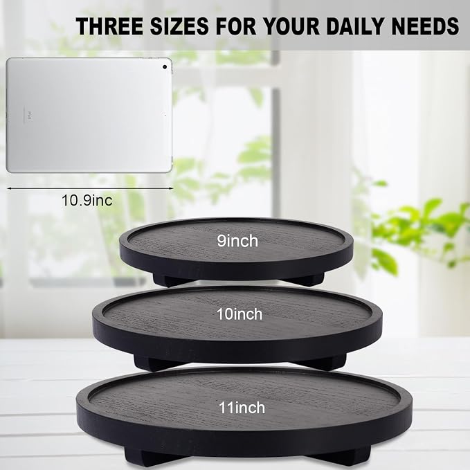 Round Decorative Tray Wood Bathroom Counter Organizer Farmhouse Kitchen Decor - Image 6