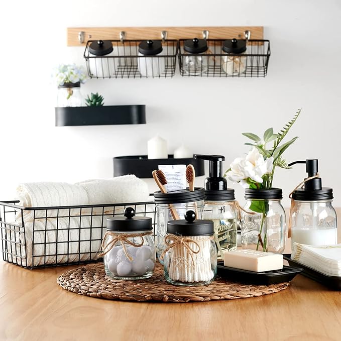 SheeChung 6Pcs Mason Jars Bathroom Accessories Set Complete - Image 3