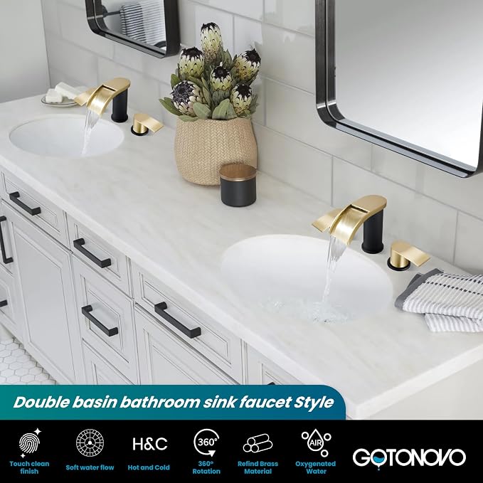 gotonovo Waterfall 8 inch Widespread Bathroom Faucet Set Bathroom Sink Faucet 3 - Image 2