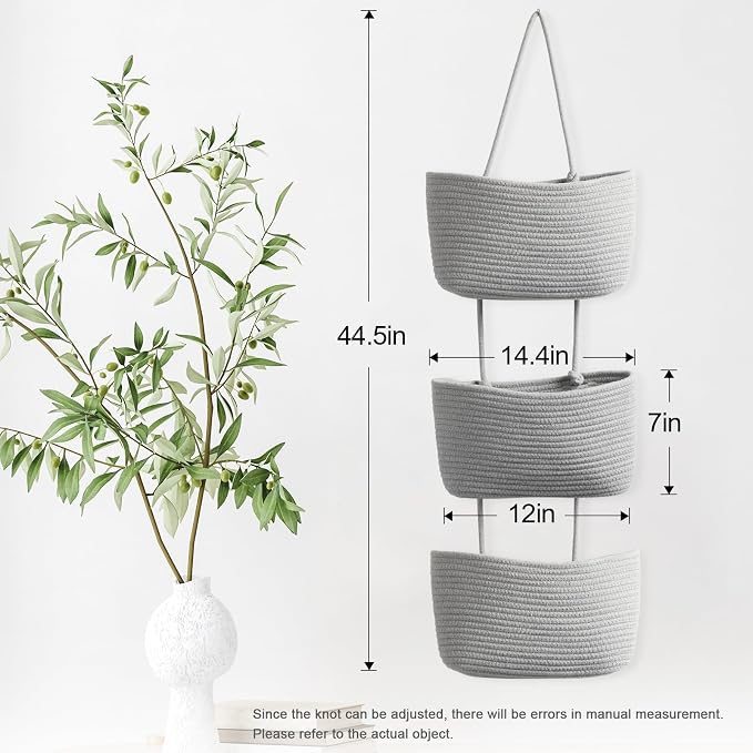 TeoKJ Over the Door Organizer, 3-Tier Woven Cotton Hanging Kitchen Baskets - Image 6