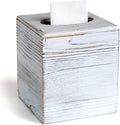 Wood Tissue Box Cover Square, Rustic White Tissue Box Cover, Decorative Cube by KALEKAIL