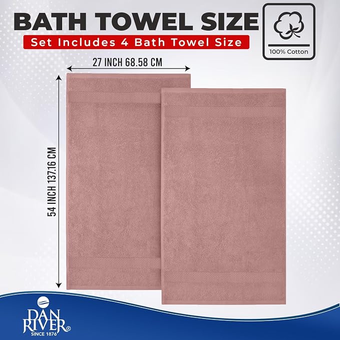 DAN RIVER Bath Towels Set of 4, 27 x 54 Inches, 100% Cotton, Larger & Lighter - Image 2