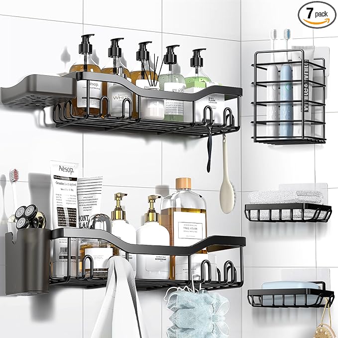 Shower Caddy Adhesive Shower Organizer 7-Pack, Rustproof Stainless Steel by OrganizeYourHomeEssentials