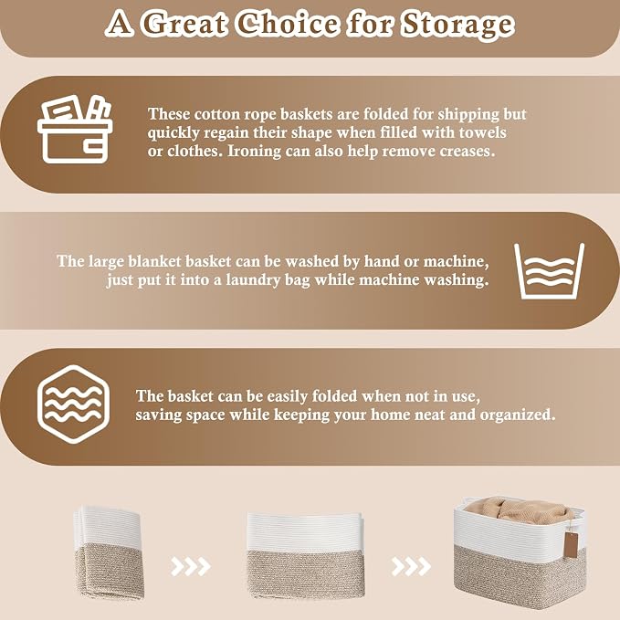 Goodpick Woven Storage Baskets for Organizing, Blanket Basket Living Room - Image 7