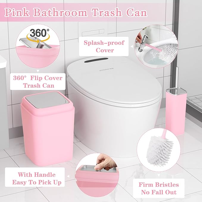Pink Bathroom Accessory Set, Plastic Bathroom Set - Image 5