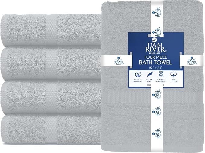 DAN RIVER Bath Towels Set of 4, 27 x 54 Inches, 100% Cotton, Larger & Lighter - Image 3