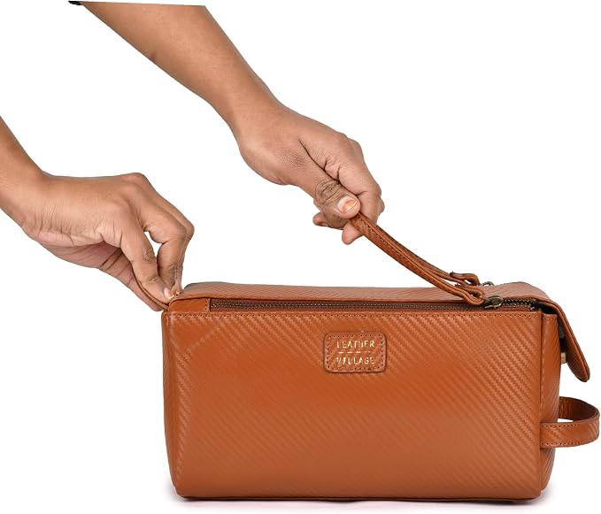 LEATHER VILLAGE Genuine Carbon Fiber Genuine Leather Travel Toiletry Bag - Image 5
