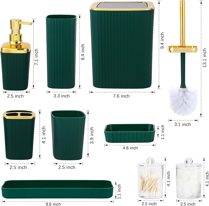 Bathroom Accessory Set, 9 Pieces Dark Green Bathroom Accessories Set - Image 3