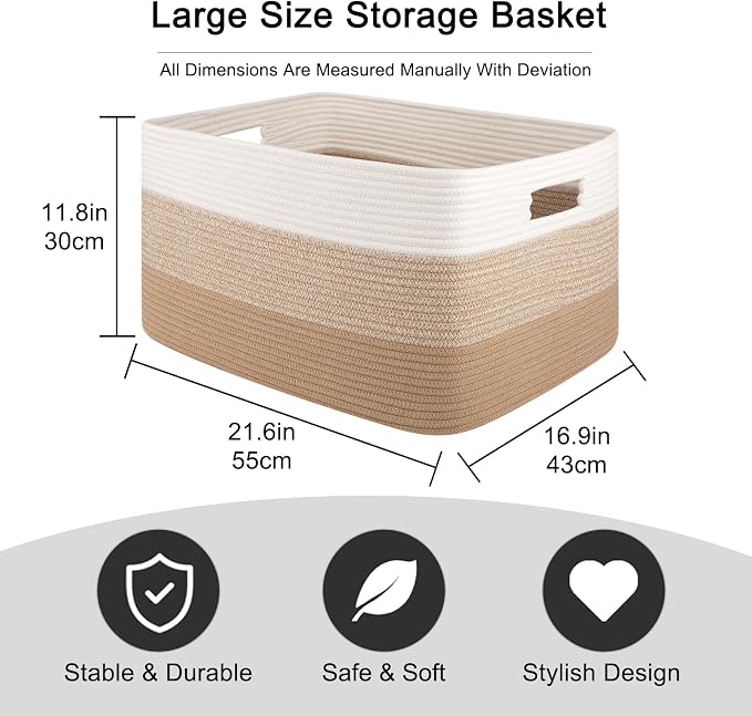 OIAHOMY Large Blanket Basket For Living Room, Rectangle Woven Baskets for - Image 3