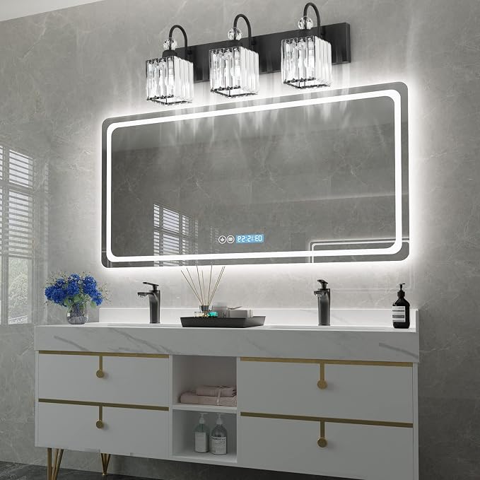 Ralbay Modern Crystal Black Vanity Light 3 Light Bathroom Light Fixtures Over - Image 5