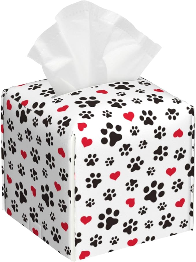 Dog Paw Cat Paw Heart Love Tissue Box Cover Square, Animal Puppy Footprints by sndheke
