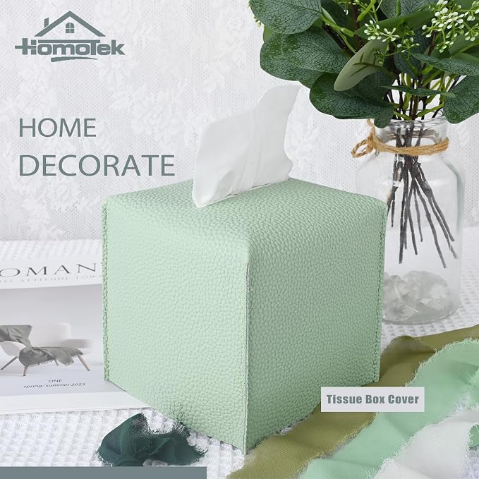 HOMOTEK 2 Pack Tissue Box Cover, Square PU Leather Tissue Holder, Decorative - Image 3
