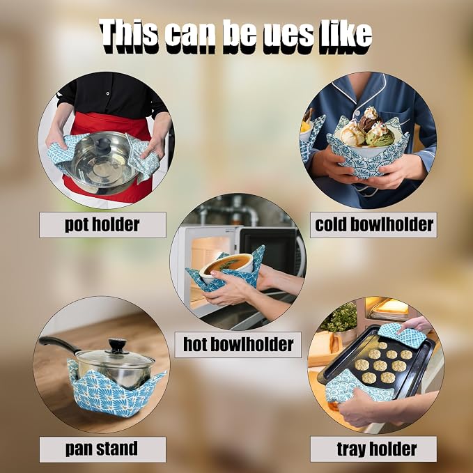 Cotton Microwavable Bowl Cozy ，Set of 6，Microwave-Safe Hot Bowl Holders - Image 4