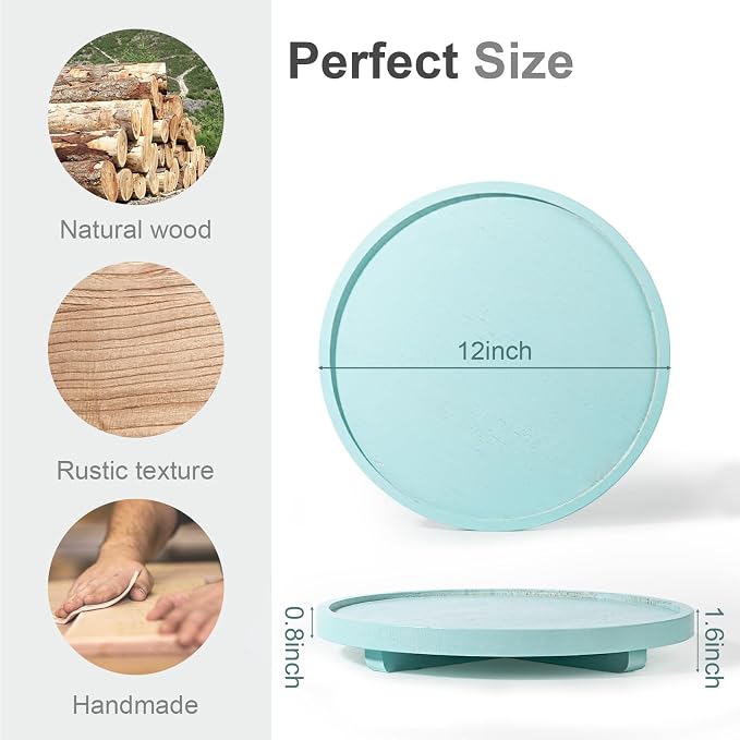 Round Decorative Tray Wood Bathroom Counter Organizer Farmhouse Kitchen Decor - Image 6