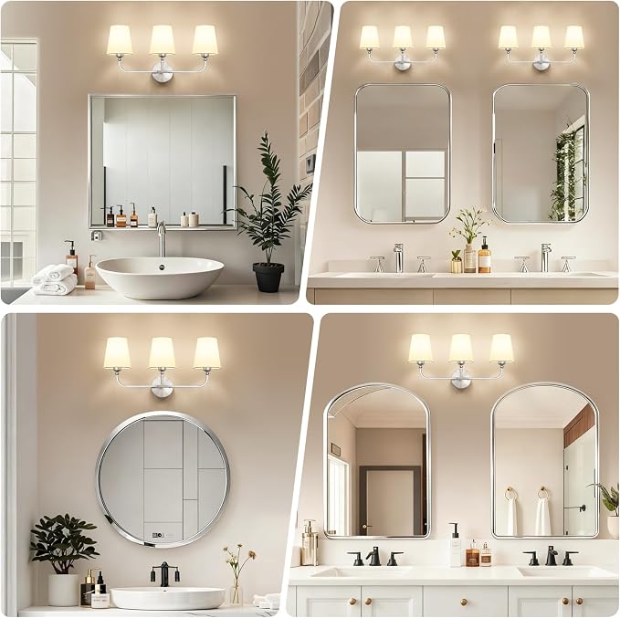 Bathroom Vanity Light, Brushed Nickel Bathroom Light Fixtures, 3-Light Lighting - Image 8