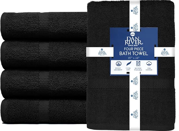 DAN RIVER Bath Towels Set of 4, 27 x 54 Inches, 100% Cotton, Larger & Lighter - Image 3