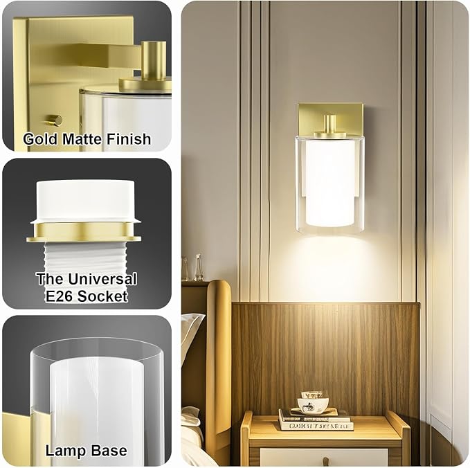 Wall Sconces Set of Two: Bathroom Sconce of 2, E26 Base Hardwired Farmhouse - Image 5
