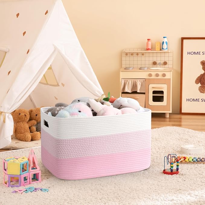OIAHOMY Large Blanket Basket, 22”x17”x12” Rectangle Woven Baskets, Nursery - Image 2