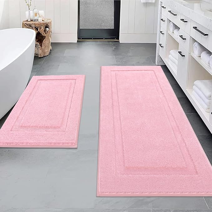 SHACOS Pink Bathroom Rugs Sets 2 Piece 47x20 + 32x20 inch, Non Slip Bath Mat by SHACOS