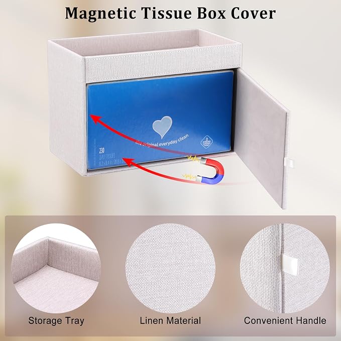 Sumnacon Tissue Box Cover with Storage Tray, Decorative Rectangular Tissue - Image 5