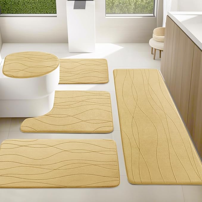 YIHOUSE Memory Foam Beige Bathroom Rug Sets 5 Piece, Ultra Absorbent Bath Mat - Image 8